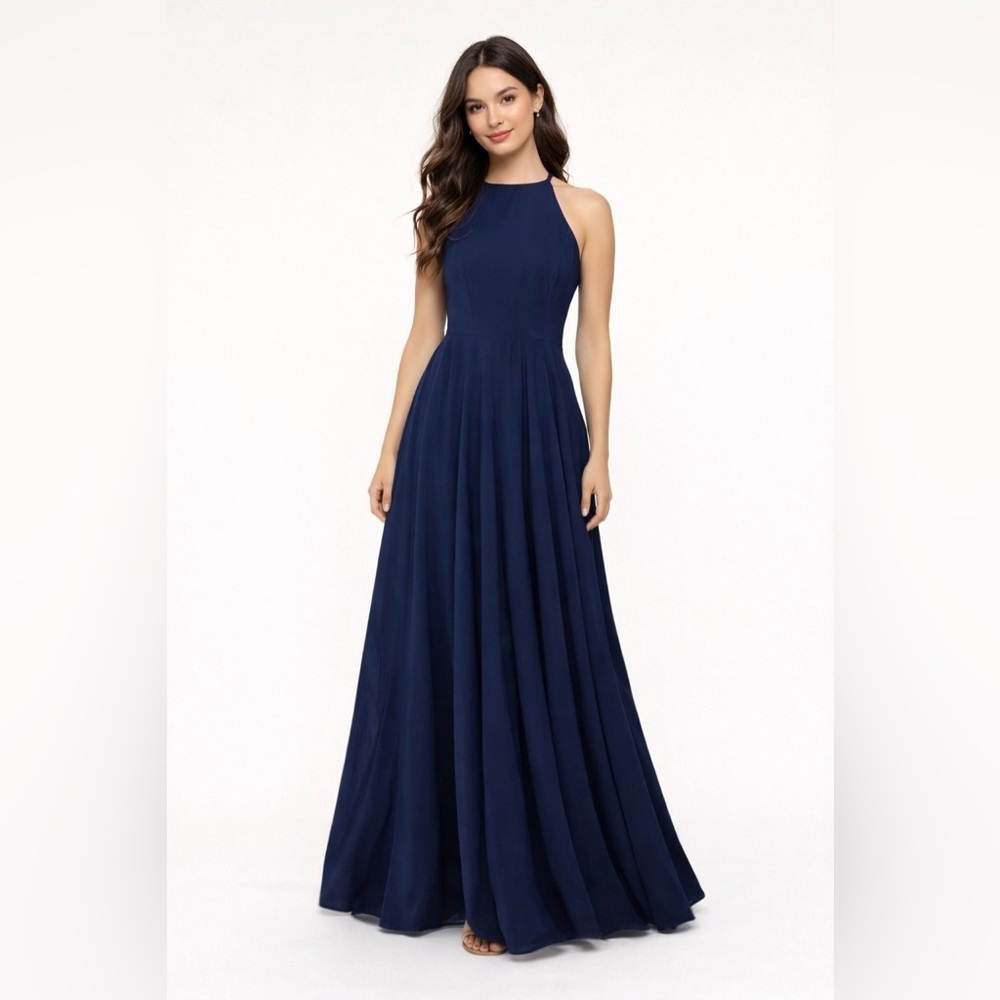 ✨ Lulus Navy Blue Halter Maxi Dress – Flowy & Elegant | Size Small ✨